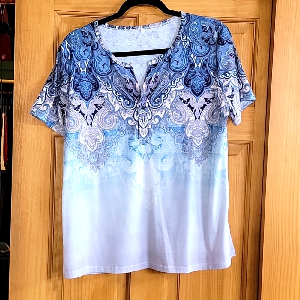 Blue multi-color top